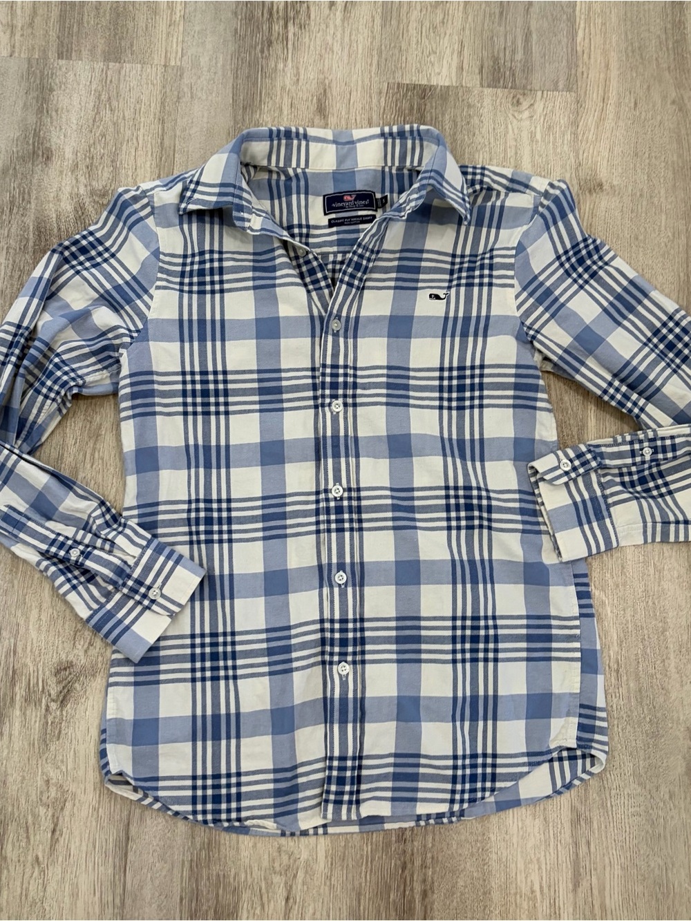 Vineyard Vines Light and Navy Blue Plaid Button-Down Shirt